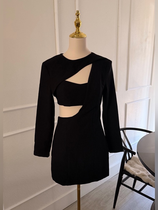 Zara Dresses & Skirts - Zara Black Asymmetric Cutout Long-Sleeve Mini Dress